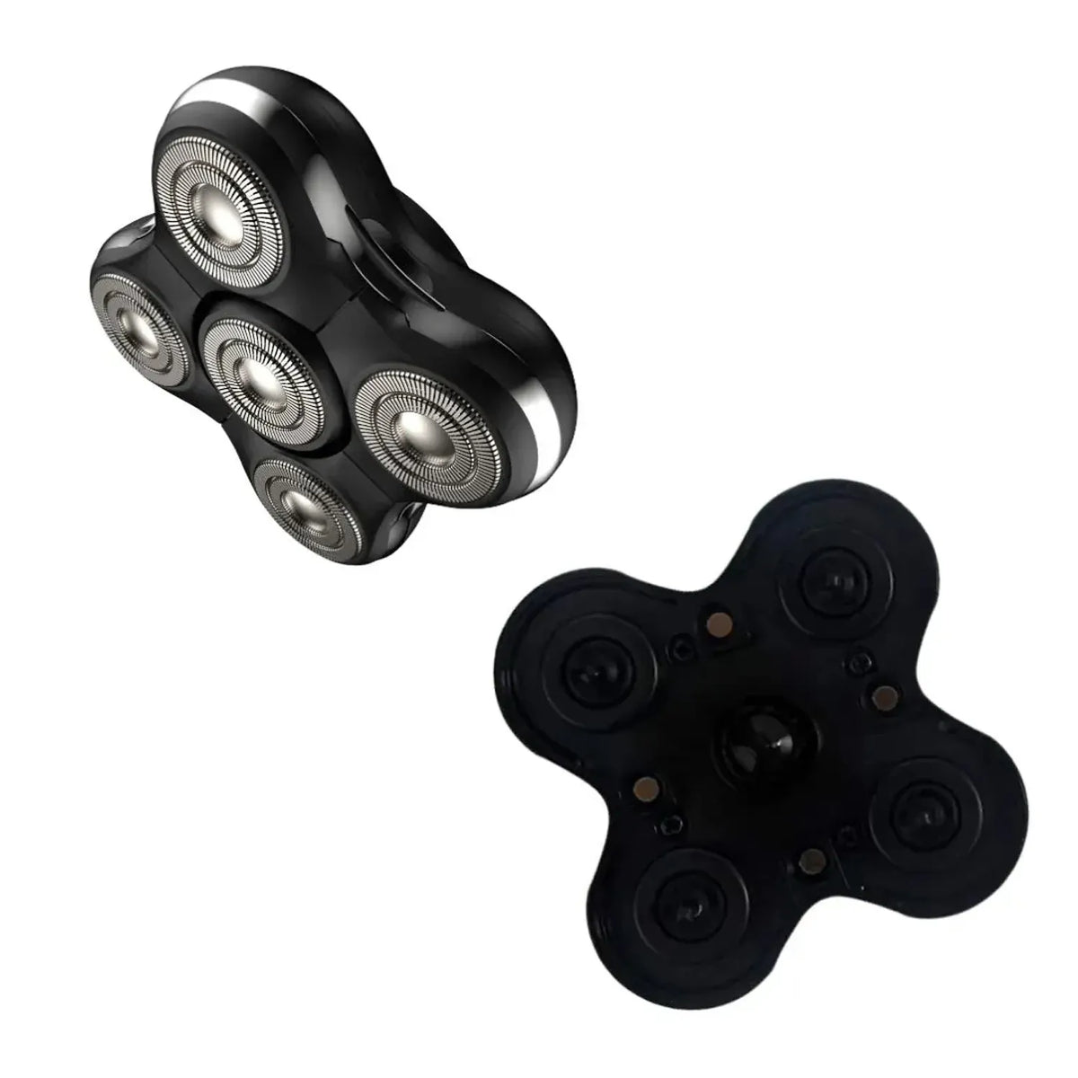 Mini-Scherkopf mit sichtbarer magnetischer Unterseite und fünf Scherköpfen