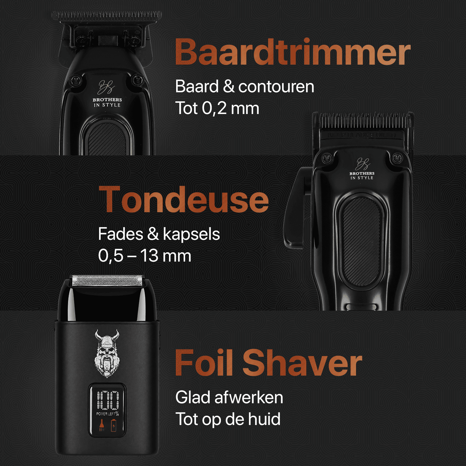 Tondeuse, baardtrimmer en foil shaver voor complete haar- en baardverzorging