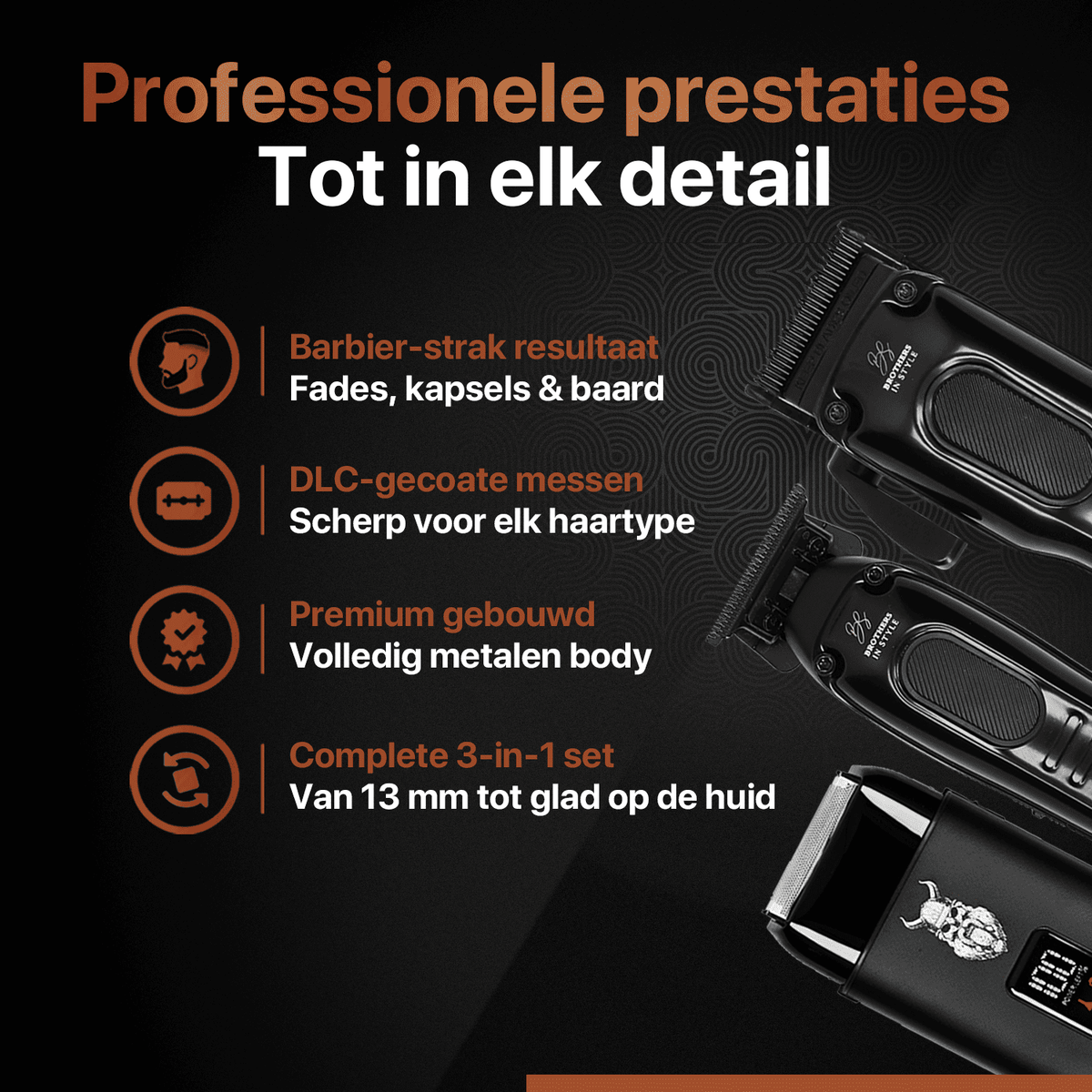 Professionele tondeuse, baardtrimmer en foil shaver met metalen behuizing