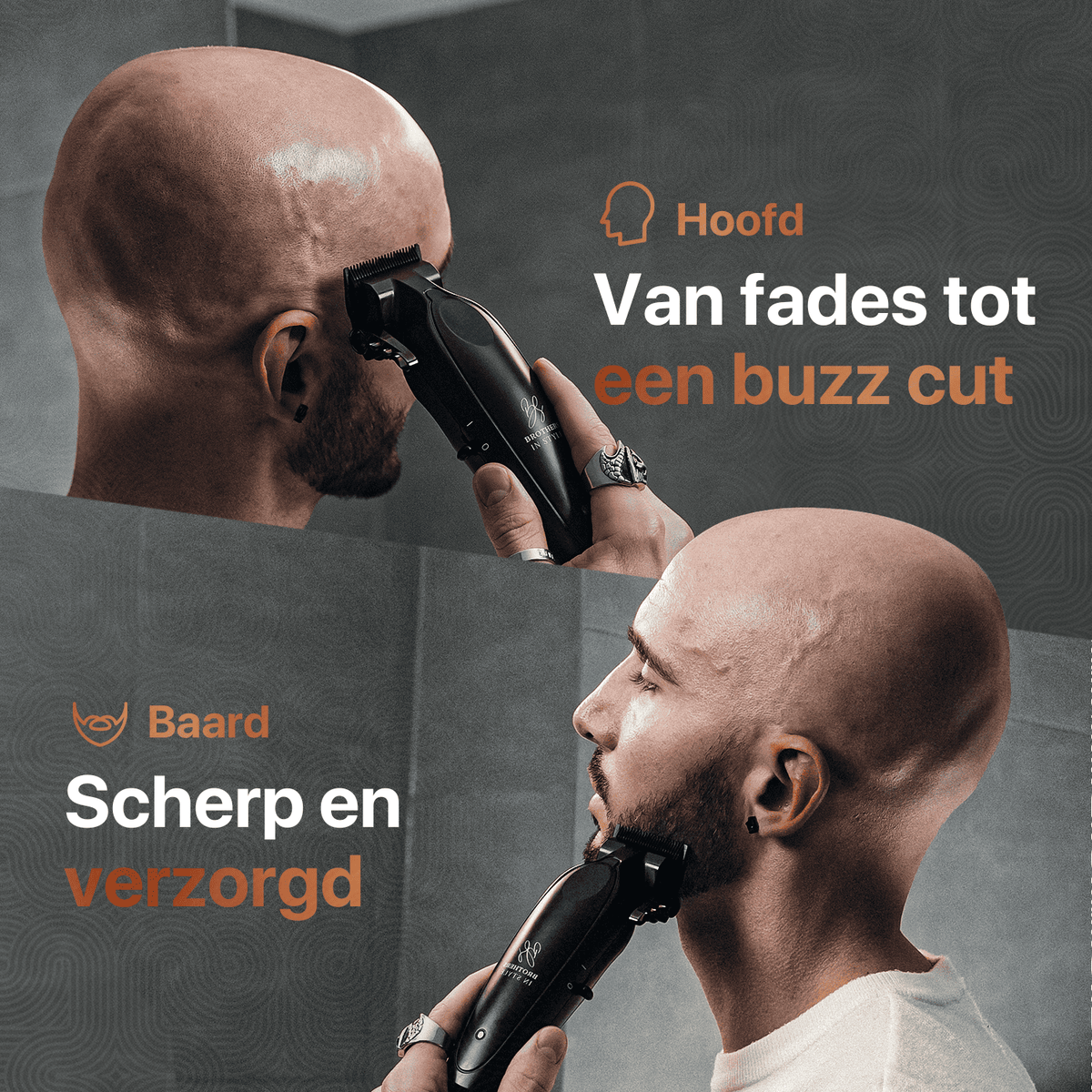 Viking Blade clipper for head hair and sharp beard lines.