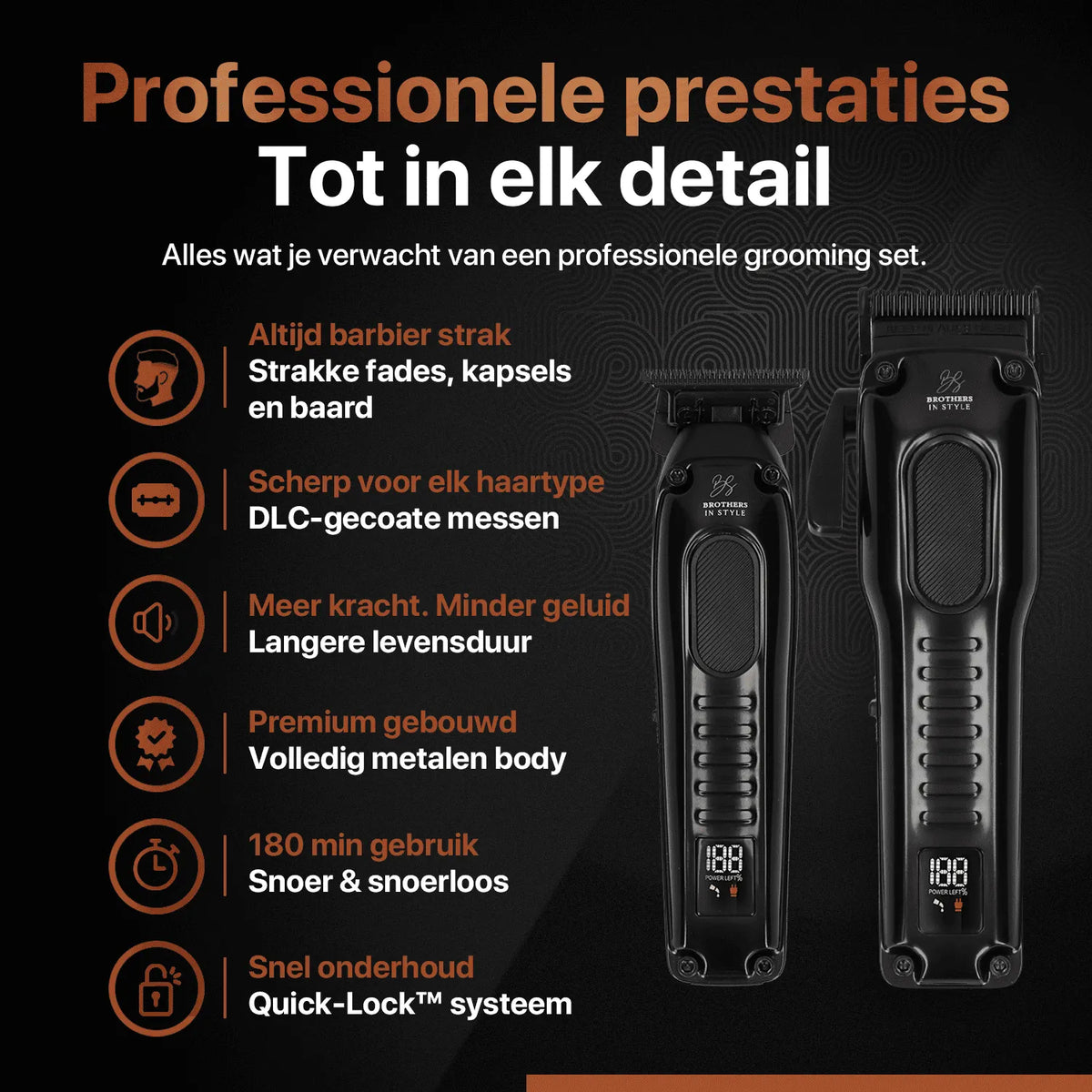 Tondeuse en baardtrimmer met metalen body, display en gecoate messen
