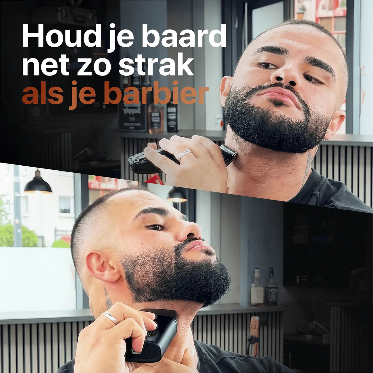 Baardtrimmer en foil shaver gebruikt voor strakke baard- en neklijnen