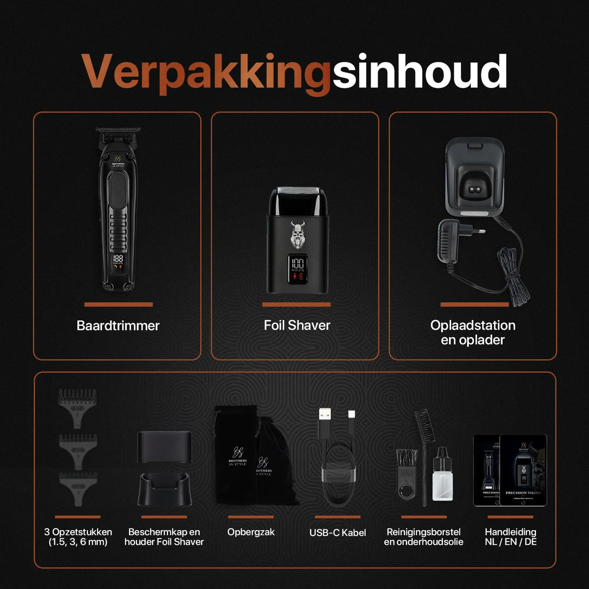 Beard & Body Combo met trimmers, opzetstukken en verzorgingsaccessoires