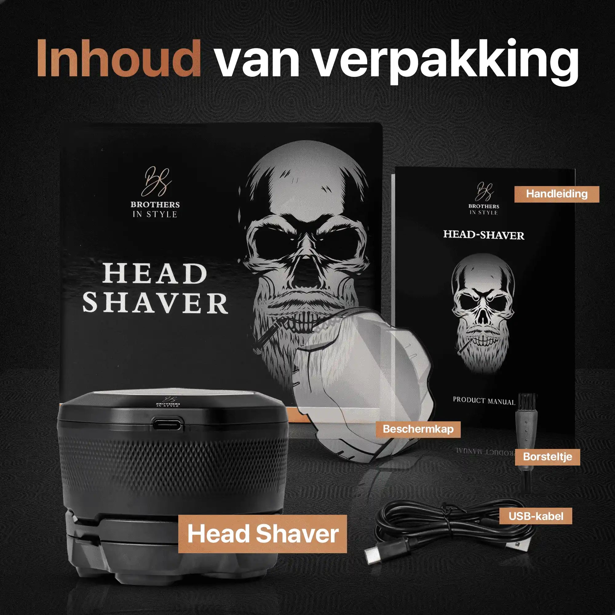 Skull Master Mini met beschermkap, handleiding, borstel en USB-kabel