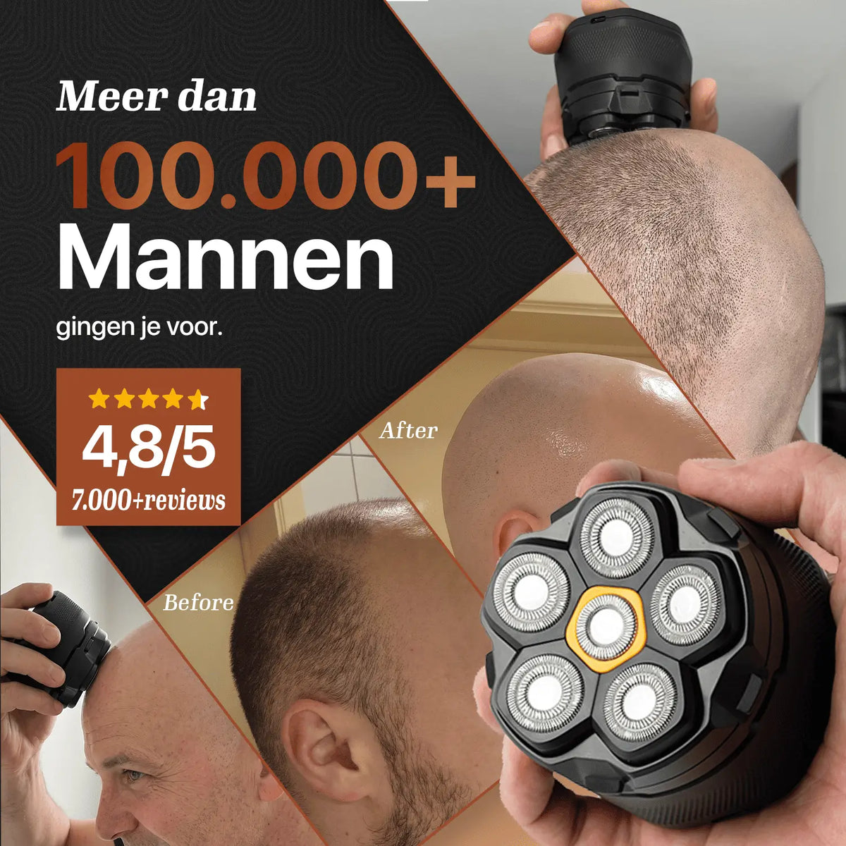 Skull Master Mini met voor en na resultaat van hoofdscheren