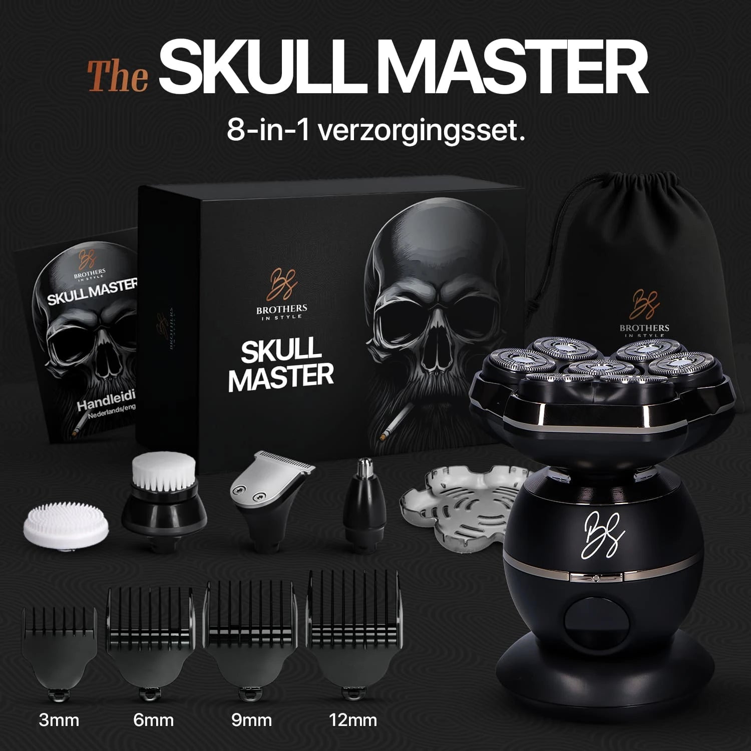 Skull Master Pro complete verzorgingsset met opzetstukken en accessoires