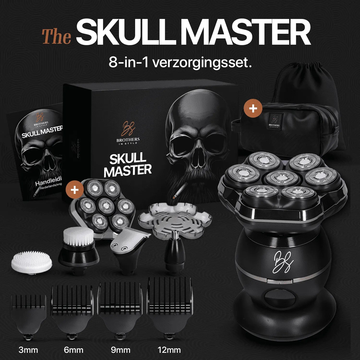 Skull Master Pro-Pflegeset mit Ersatzrasierkopf, Organizer und Aufsätzen