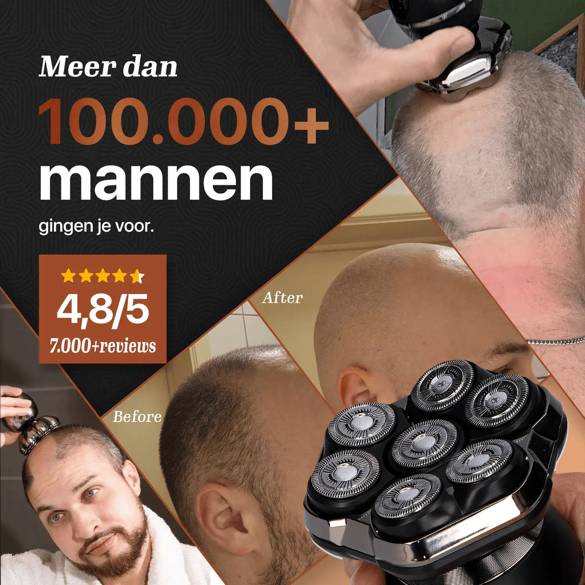 Skull Master Pro zeigt Vorher-Nachher-Ergebnisse beim Kopfrasieren