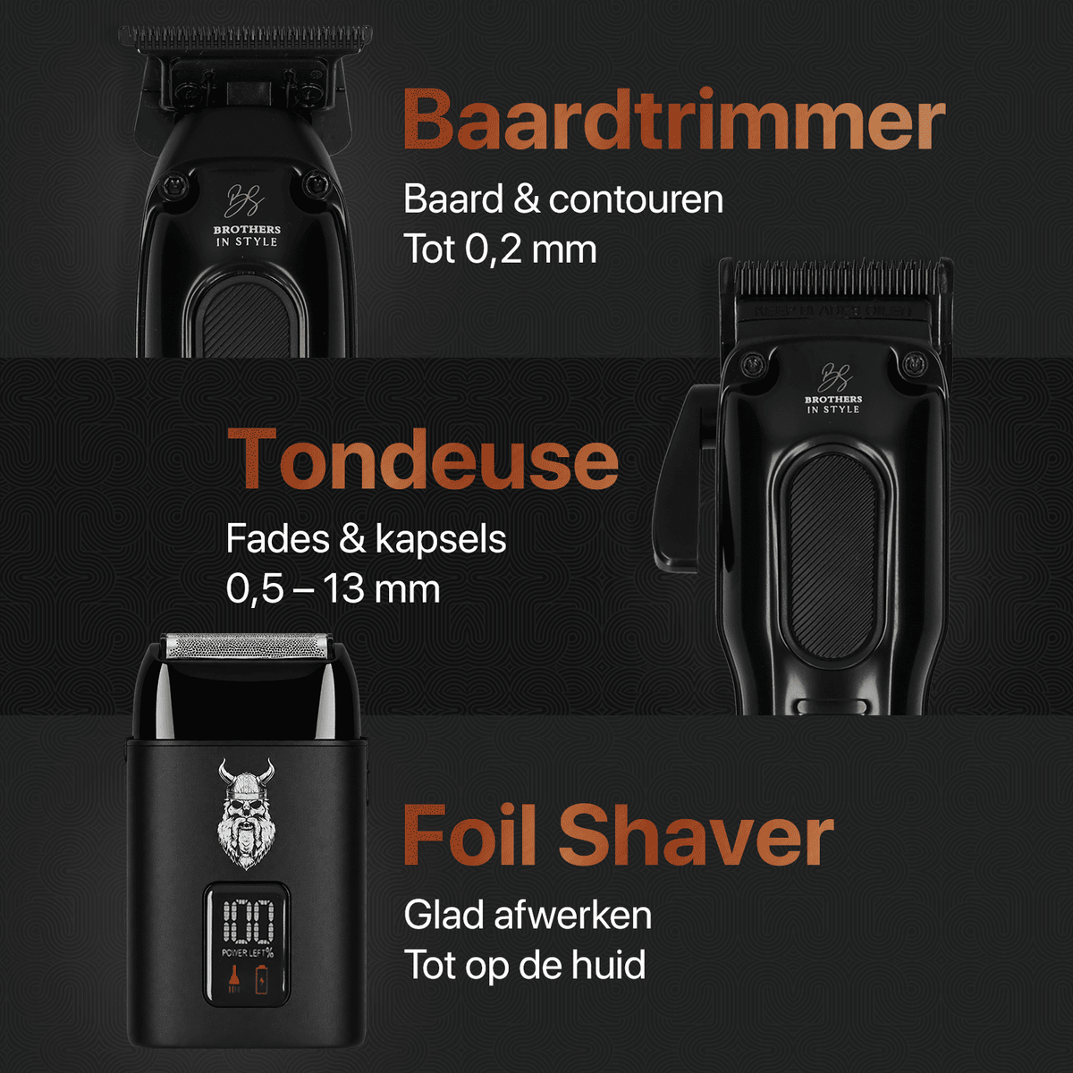 Tondeuse, baardtrimmer en foil shaver voor complete haar- en baardverzorging