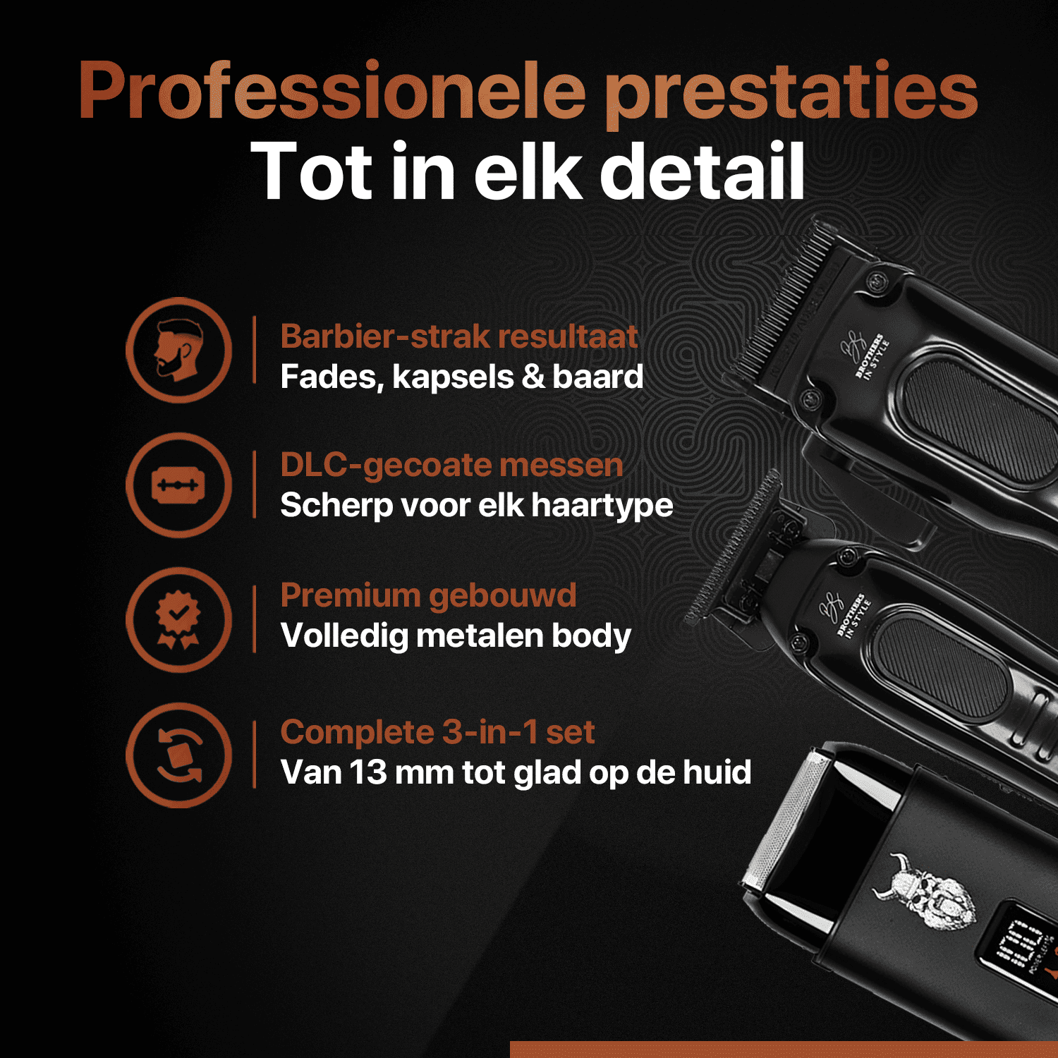 Professionele tondeuse, baardtrimmer en foil shaver met metalen behuizing