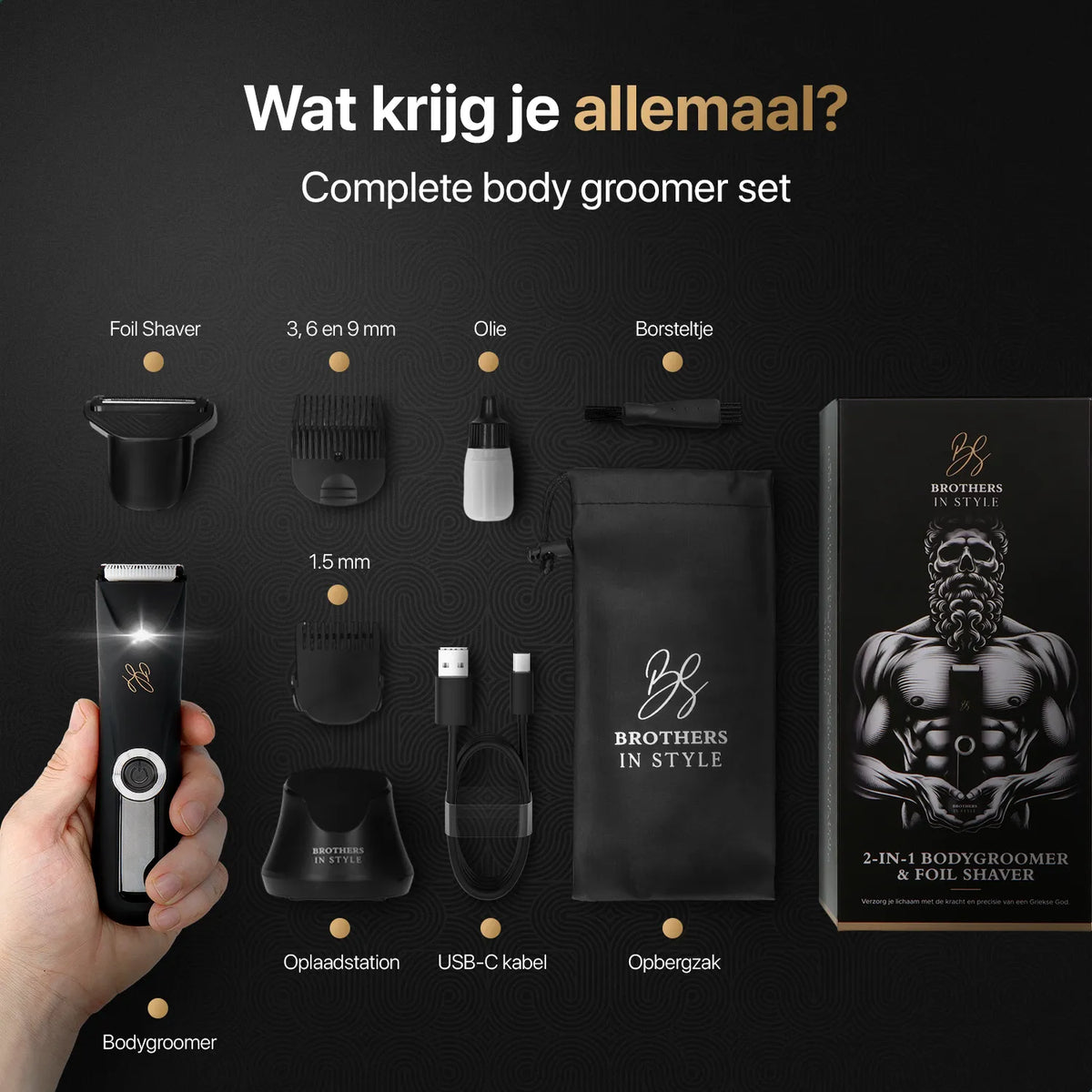 Complete bodygroomer set met foil shaver, opzetkammen en accessoires