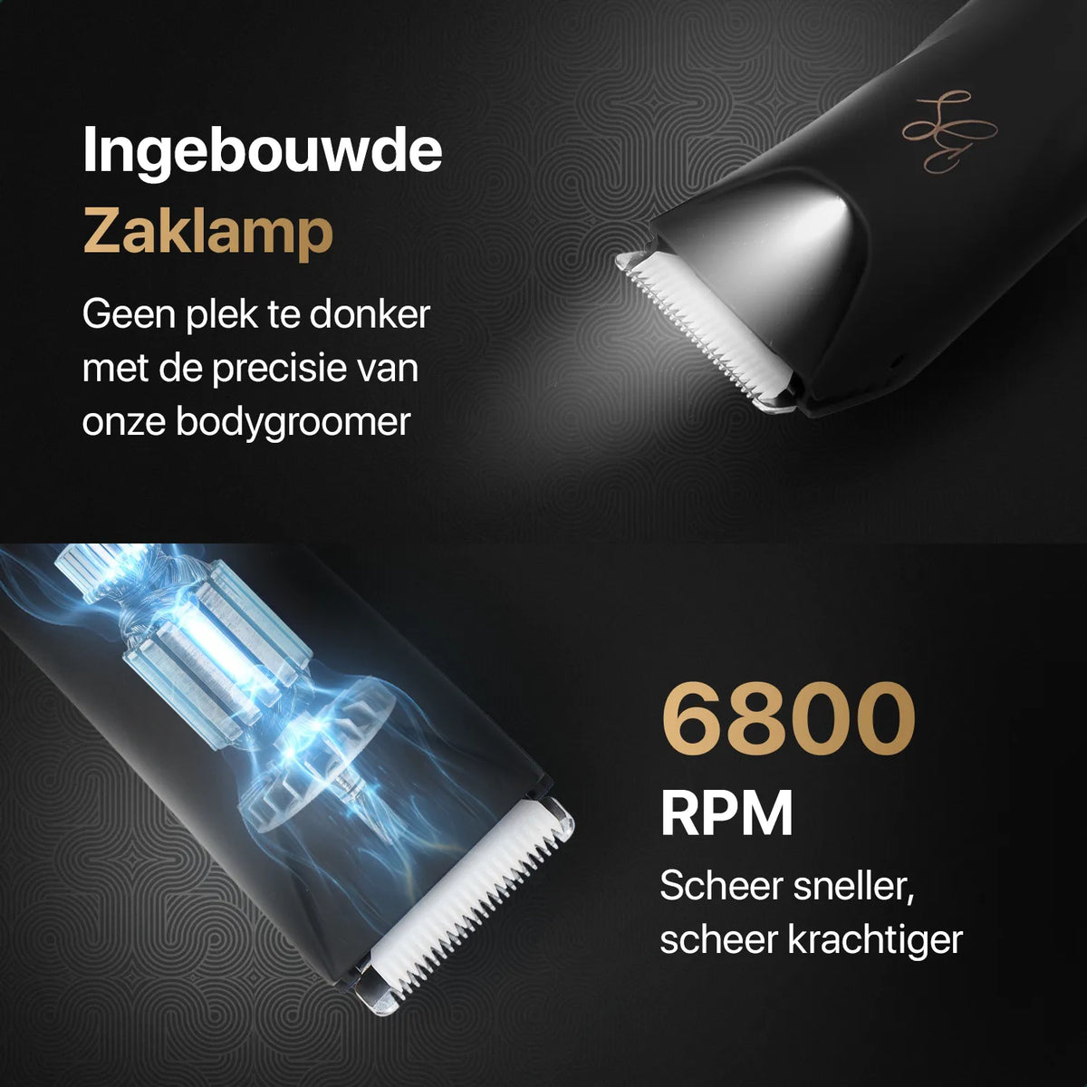 Bodygroomer met ingebouwde zaklamp en krachtige motor van 6800 RPM