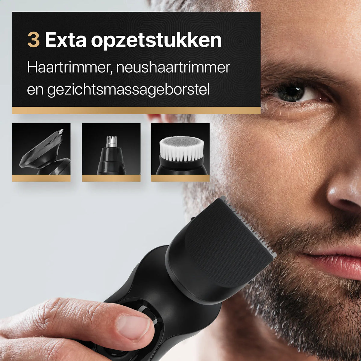 Urban Warrior scheerapparaat met haartrimmer, neustrimmer en gezichtsborstel.