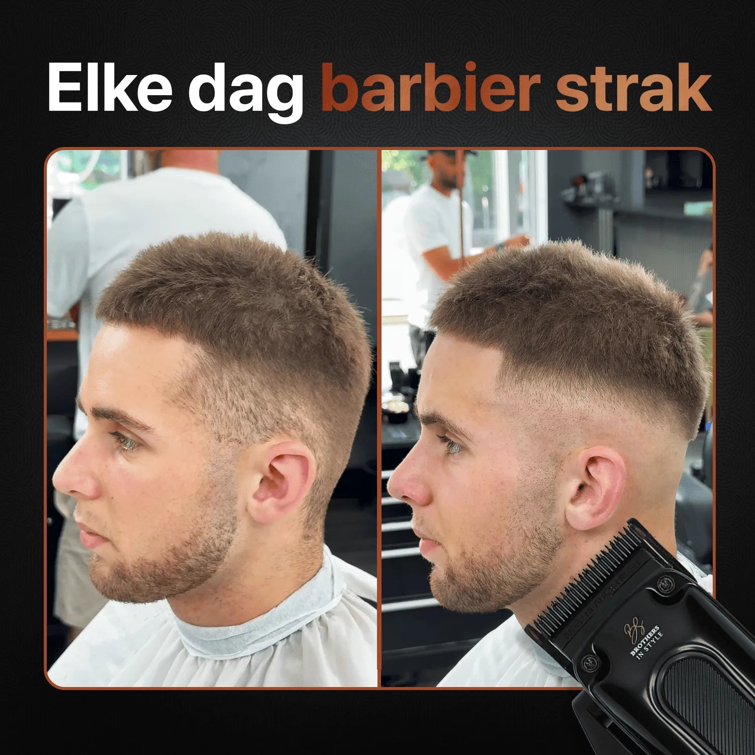 Before-and-after result of a sharp fade with clippers