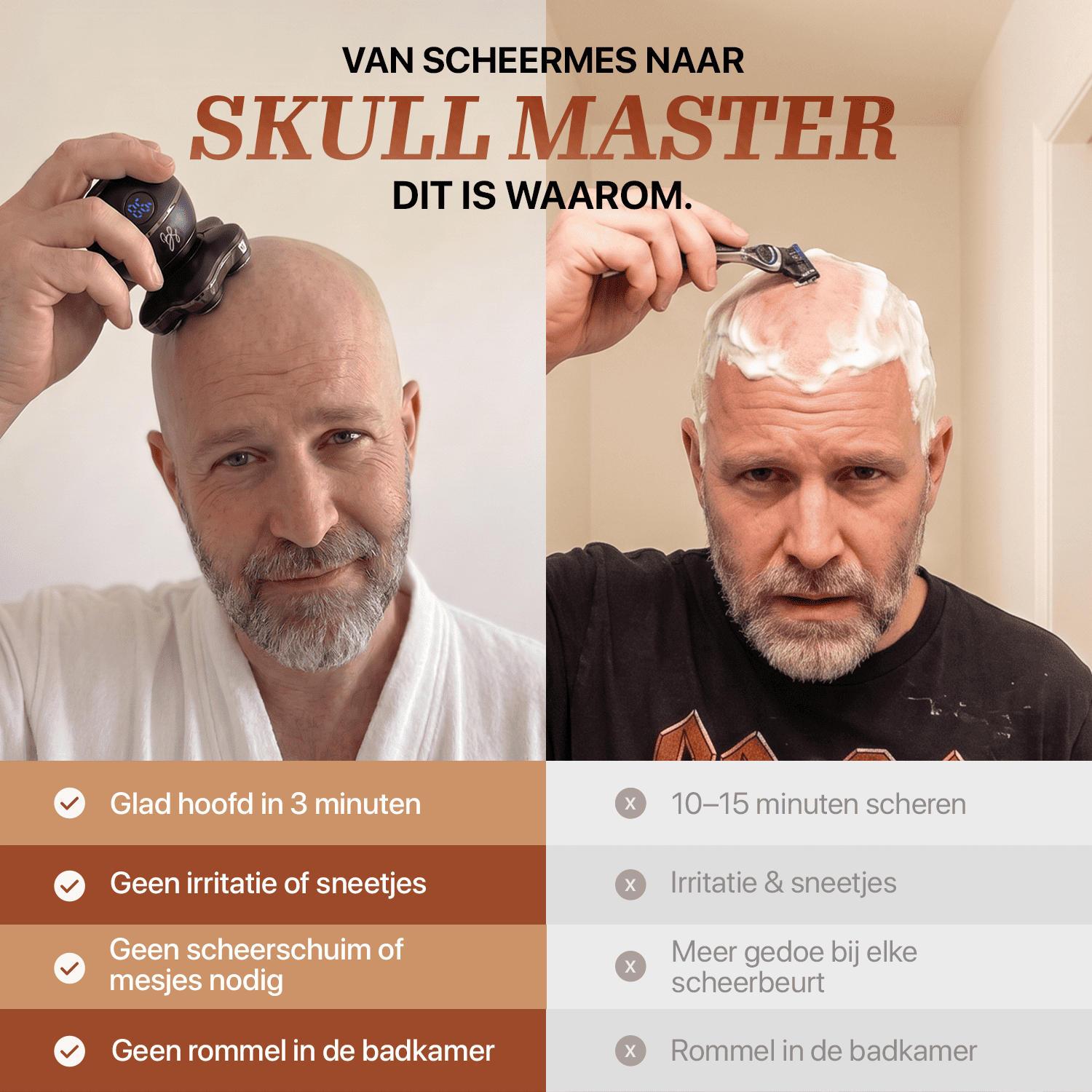 Vergleich zwischen dem Skull Master und einem herkömmlichen Rasierer